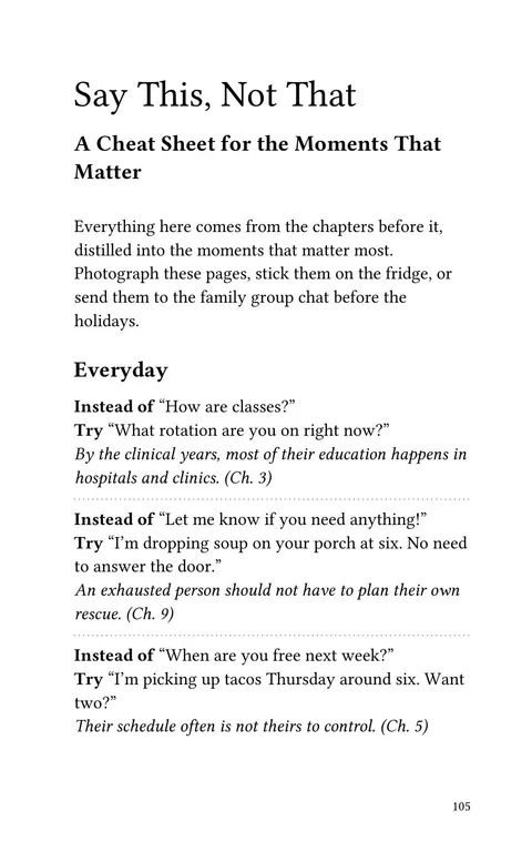 Someone You Love Is Becoming a Doctor sample page: Say This, Not That